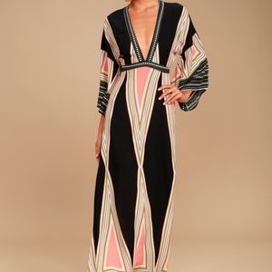 LULUS MONTECITO BLACK PRINT MAXI DRESS